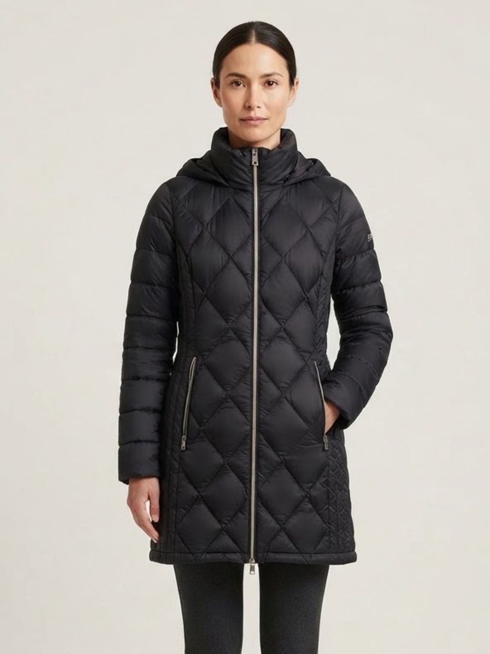 Lucky Brand Sz S Packable Black Long Down Feather Puffer Light Jacket Coat